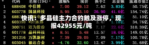 快讯：多晶硅主力合约触及涨停，现报42955元/吨-第2张图片