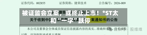 被证监会立案，或终止上市！*ST太和“一字”跌停