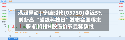 港股异动 | 宁德时代(03750)涨近5%创新高 “超级科技日”发布会即将来袭 机构指H股溢价彰显稀缺性