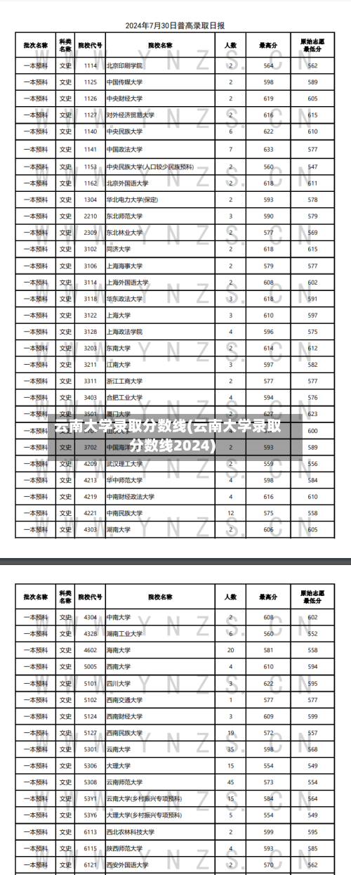 云南大学录取分数线(云南大学录取分数线2024)