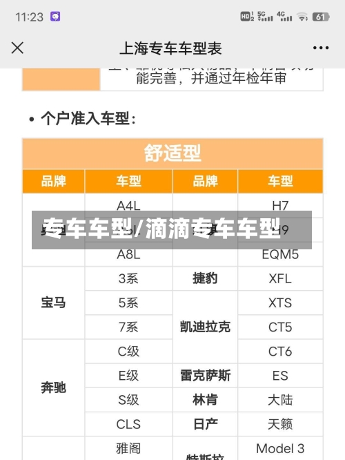专车车型/滴滴专车车型