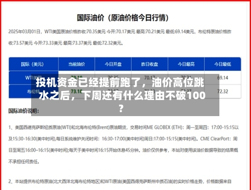 投机资金已经提前跑了，油价高位跳水之后，下周还有什么理由不破100？-第2张图片