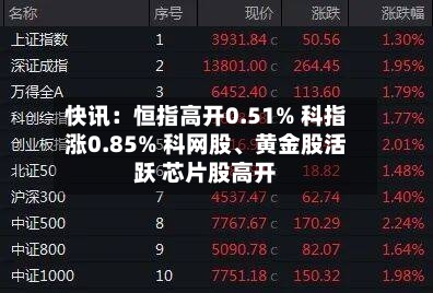 快讯：恒指高开0.51% 科指涨0.85% 科网股	、黄金股活跃 芯片股高开-第3张图片