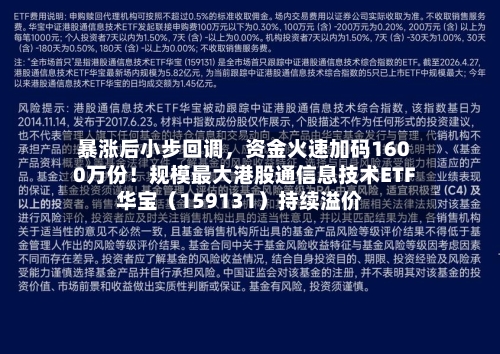 暴涨后小步回调，资金火速加码1600万份！规模最大港股通信息技术ETF华宝（159131）持续溢价-第2张图片