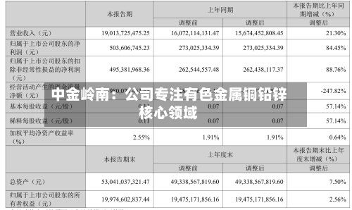 中金岭南：公司专注有色金属铜铅锌核心领域