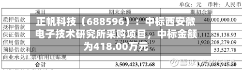 正帆科技（688596）：中标西安微电子技术研究所采购项目，中标金额为418.00万元-第2张图片